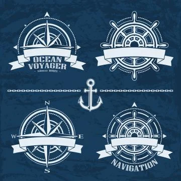 Set of vintage nautical design elements Stock Illustration
