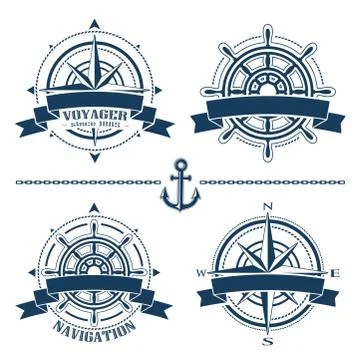 Set of vintage nautical design elements Illustrazione stock