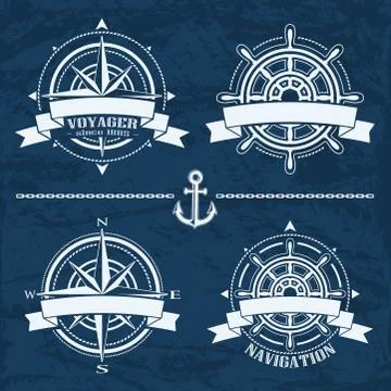 Set of vintage nautical design elements Stock Illustration