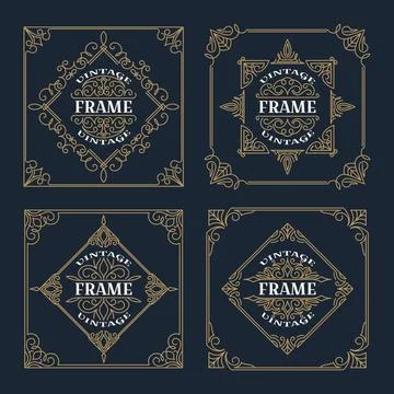 Set of vintage  ornament frame template, antique labels. Retro logo template. Stock Illustration