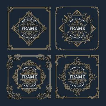 Set of vintage  ornament frame template, antique labels. Retro logo template. Stock Illustration