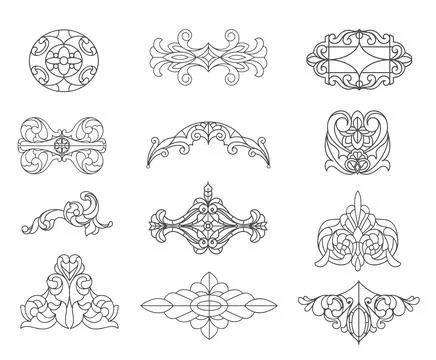 Set of Vintage Ornamental Decorative Elements in Classic Engraving Style Stock Illustration