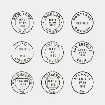 Set of vintage postage stamps. vector illustration Stock Illustration