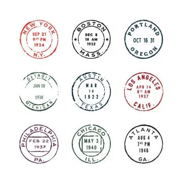 Set of vintage postage stamps. vector illustration Stock Illustration