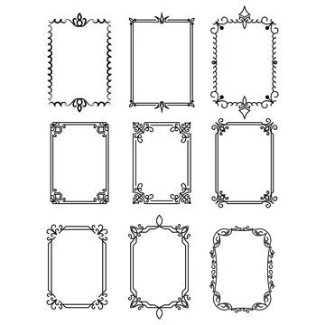 Set of vintage rectangular ornate ornaments. Retro decorative frames. Wedding Stock Illustration