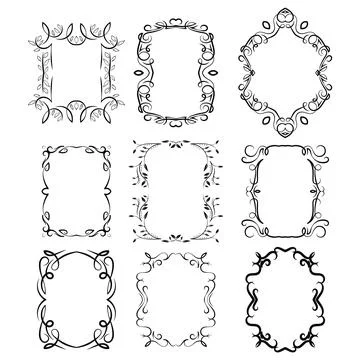 Set of vintage rectangular ornate ornaments. Retro decorative frames. Wedding Stock Illustration