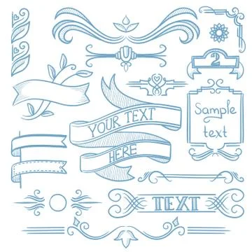 Set of vintage ribbons, frames and elements イラスト素材