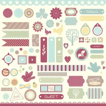 Set of vintage scrapbooking vector elements Stock Illustration