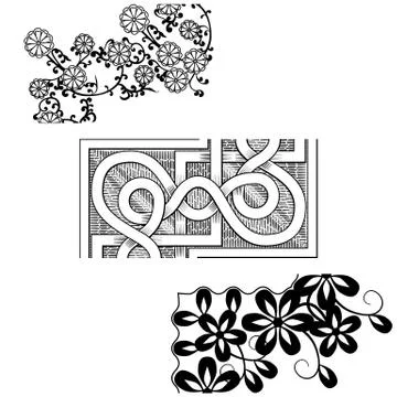 Set of vintage seamless borders Corner Elements. Victorian and chinese style. Stock Illustration