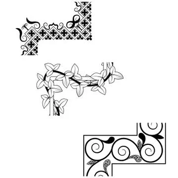 Set of vintage seamless borders Corner Elements. Victorian and chinese style. Stock Illustration