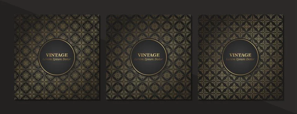 Set of Vintage seamless damask pattern and elegant floral elements in dark bl Illustrazione stock