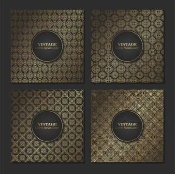 Set of Vintage seamless damask pattern and elegant floral elements in dark bl Illustrazione stock