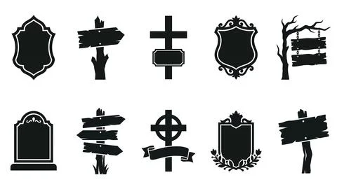 Set of vintage signposts, shields and spooky tree with hanging signs for ha.. Stock Illustration