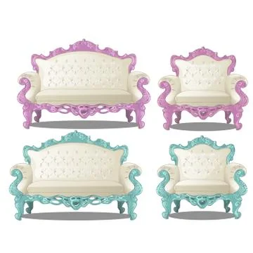 Set of vintage sofas and chairs. Furniture for interior vintage style isolated Stock Illustration