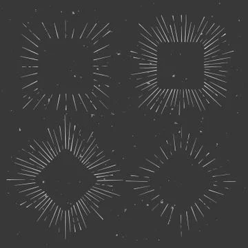Set of vintage squared and rhombus shaped hand drawn ray frames, starburst te Stock Illustration