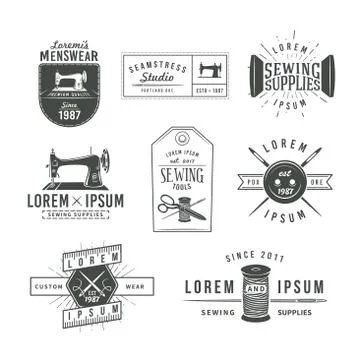 Set of vintage tailor labels, emblems and design elements. Tailor shop logo Stock Illustration