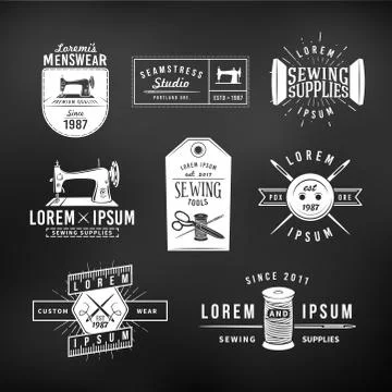 Set of vintage tailor labels, emblems and design elements. Tailor shop logo Stock Illustration