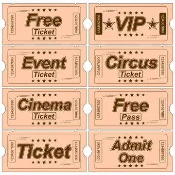 Set Of Vintage Tickets With Various Objects Stock Illustration