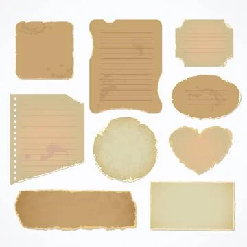 Set of vintage torn paper notes in various shapes 스톡 일러스트