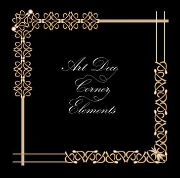 Set of vintage typographic document corner in gold art deco design, luxurious Stock Illustration