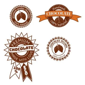 Set of vintage vector badge, label, logo template designs with cocoa beans for Illustrazione stock