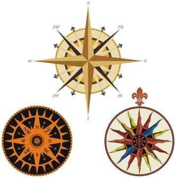 Set of vintage vector compasses for marine design Stock Illustration