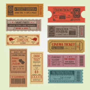 Set of vintage vector tickets Stock Illustration