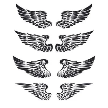 Set of vintage vector wings isolated on white background. Design Illustrazione stock