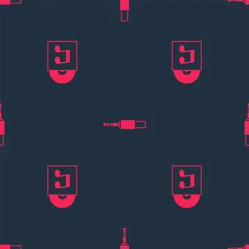 Set Vinyl disk and Audio jack on seamless pattern. Vector Stock Illustration