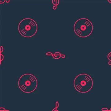 Set Vinyl disk and Treble clef on seamless pattern. Vector イラスト素材