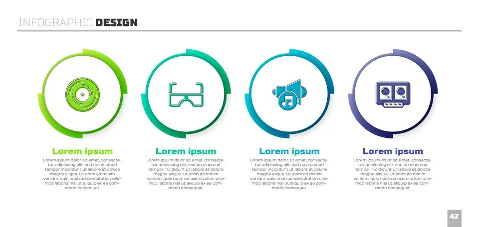 Set Vinyl disk, Glasses, Speaker volume and DJ remote and mixing music. Bus.. Stock Illustration