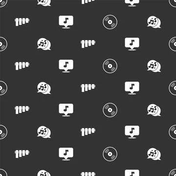 Set Vinyl disk, Music note, tone, Pan flute and on seamless pattern. Vector 스톡 일러스트