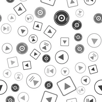 Set Vinyl disk, Play in square, Play in circle and Rewind on seamless pattern Иллюстрация