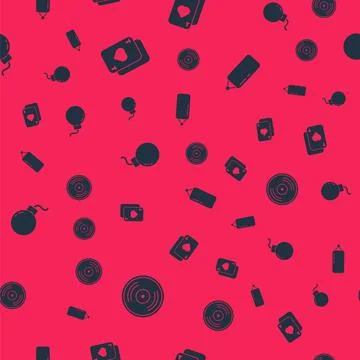 Set Vinyl disk, Playing cards, Bomb ready to explode and Punching bag on Stock Illustration