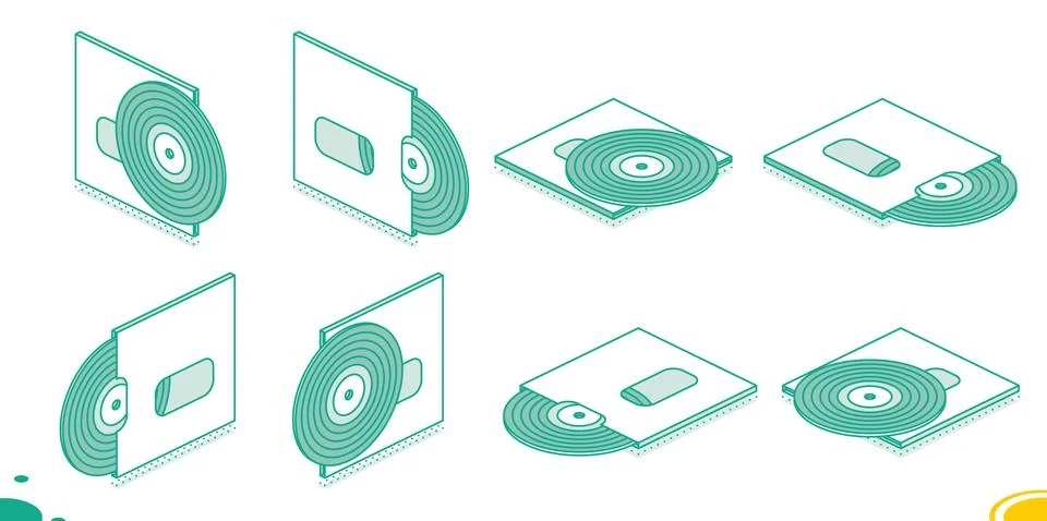 Set of Vinyl Plates. Isometric objects isolated on white background. Vintag.. Illustrazione stock