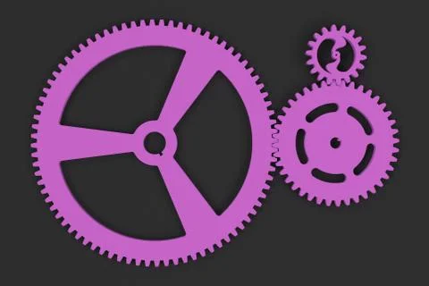 Set of violet gears and cogs on black background Stock Illustration