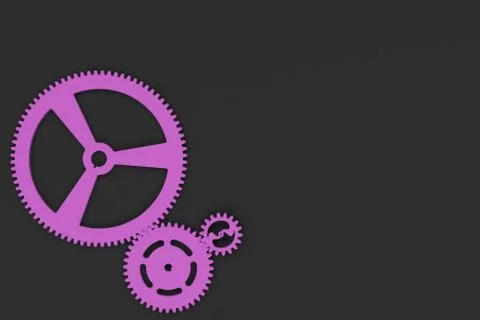 Set of violet gears and cogs on black background Stock Illustration