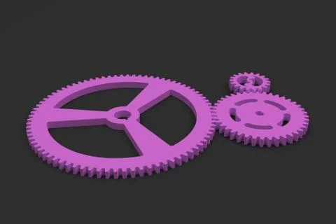 Set of violet gears and cogs on black background Stock Illustration