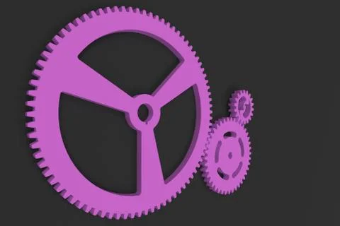 Set of violet gears and cogs on black background Stock Illustration