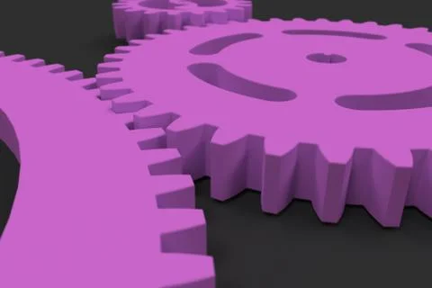 Set of violet gears and cogs on black background Stock Illustration