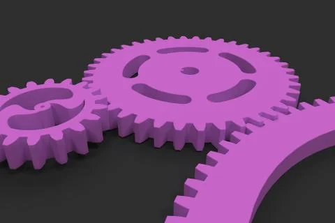 Set of violet gears and cogs on black background Stock Illustration