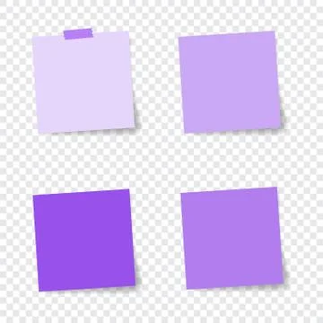 Set of violet paper stickers with shadow on transparent background. Stock Illustration
