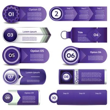 Set of violet vector progress, version, step icons. eps 10 Stock Illustration