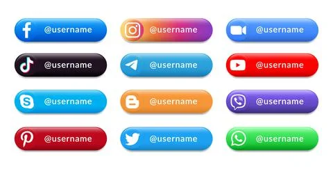 Set of virtual buttons with Social Media and Mobile Apps icons in it: Faceboo Stock Illustration