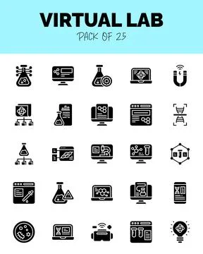 Set of Virtual Lab Glyph icons for logo &amp; web. Vector illustration Stock Illustration