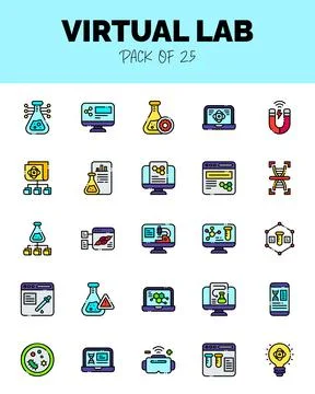 Set of Virtual Lab Lineal Color icons for logo &amp; web. Vector illustration Stock Illustration