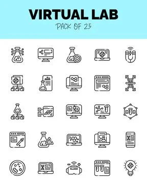 Set of Virtual Lab Lineal Cut icons for logo &amp; web. Vector illustration Stock Illustration
