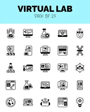 Set of Virtual Lab Lineal Fill Icons for logo &amp; web. Vector illustration Stock Illustration