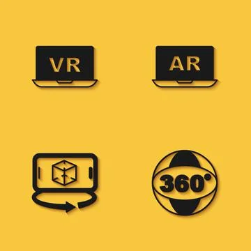 Set Virtual reality, 360 degree view, 3d modeling and Augmented AR icon with Illustrazione stock