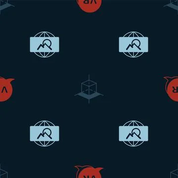 Set Virtual reality, 3d modeling and Wide angle picture on seamless pattern イラスト素材